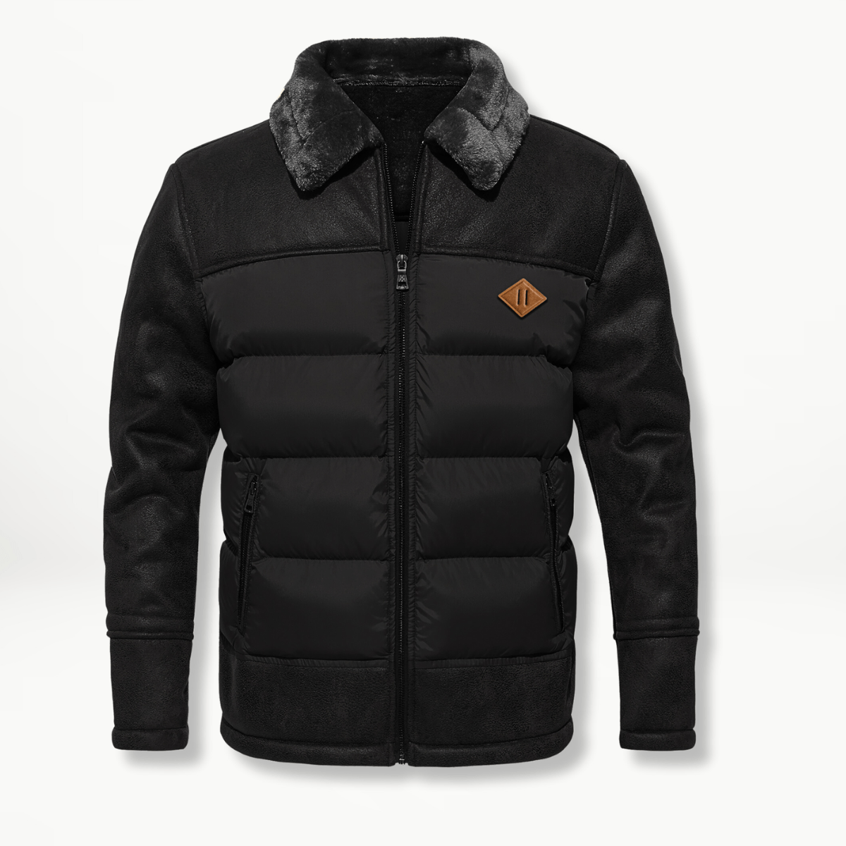 Herren Winterjacke | Gefüttert | Pelzkragen | Pufferjacke | Daunenjacke-Schwarz-S-Chaps Herrenmode