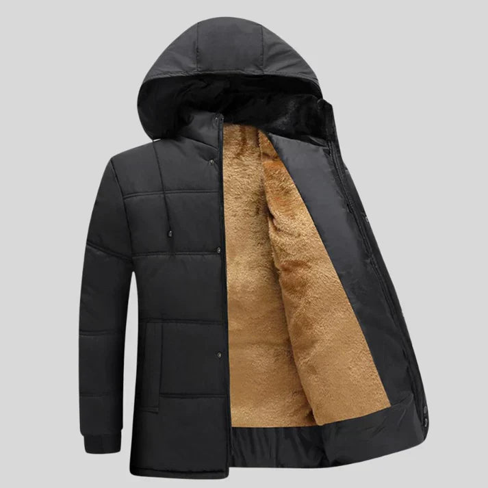 Herren-Winterjacke | Mit Kapuze | Mit Fell gefüttert | Daunenjacke | Gesteppte Herrenjacke-Schwarz-Khaki-XS-Chaps Herrenmode