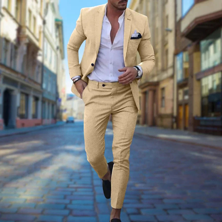 Herrenanzug | Maßgeschneidert | Zweiteiler | Slim-Fit-Anzug | Hochzeitsanzüge für Herren-Gelb-M-Chaps Herrenmode