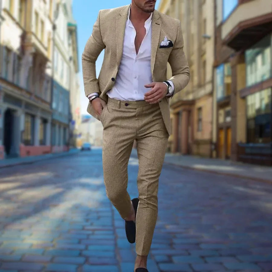 Herrenanzug | Maßgeschneidert | Zweiteiler | Slim-Fit-Anzug | Hochzeitsanzüge für Herren-Khaki-M-Chaps Herrenmode