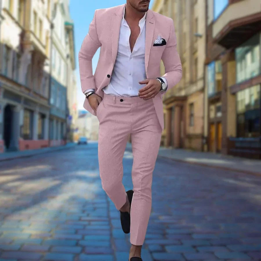 Herrenanzug | Maßgeschneidert | Zweiteiler | Slim-Fit-Anzug | Hochzeitsanzüge für Herren-Rosa-M-Chaps Herrenmode