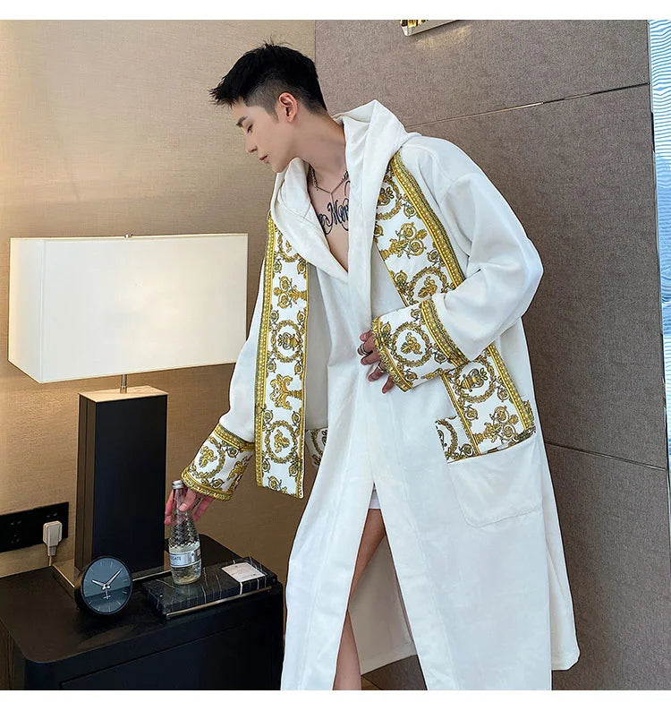 Herrenbademantel – mit Kapuze – aus Samt – Luxusbademantel – Bademantel mit Handtuch-Chaps Herrenmode