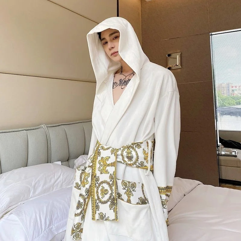 Herrenbademantel – mit Kapuze – aus Samt – Luxusbademantel – Bademantel mit Handtuch-Chaps Herrenmode