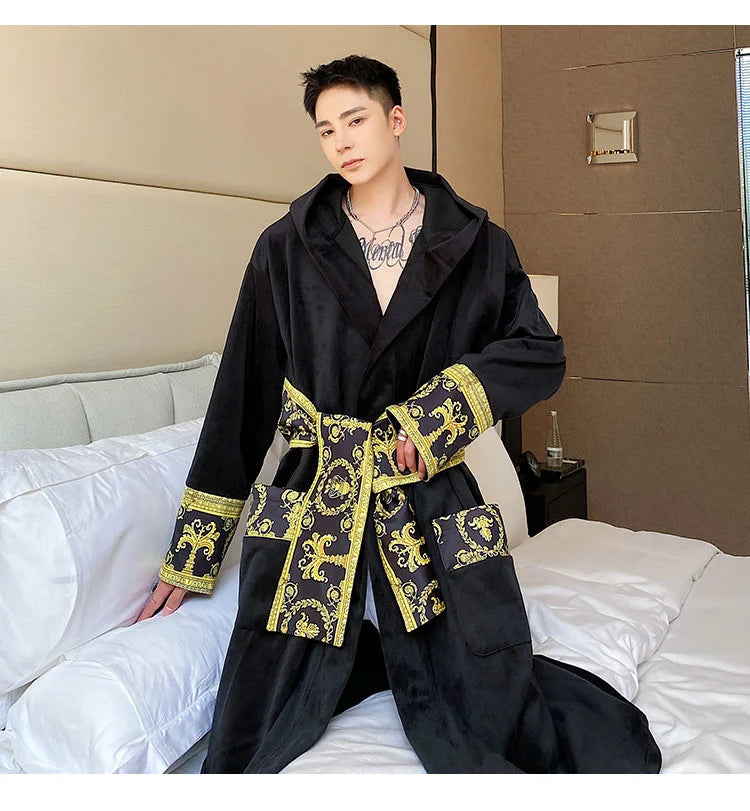 Herrenbademantel – mit Kapuze – aus Samt – Luxusbademantel – Bademantel mit Handtuch-Chaps Herrenmode