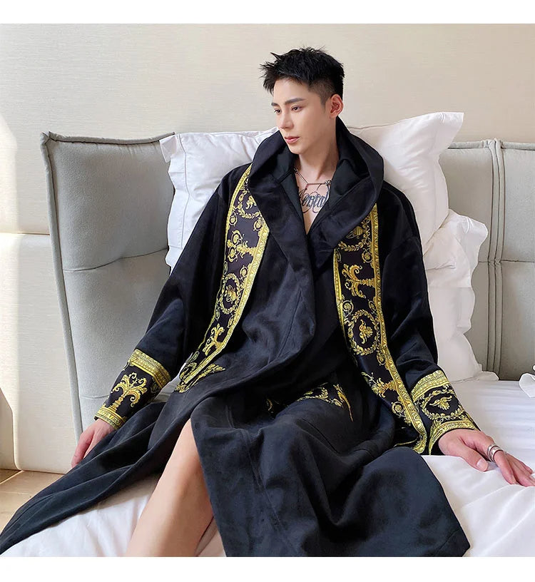 Herrenbademantel – mit Kapuze – aus Samt – Luxusbademantel – Bademantel mit Handtuch-Chaps Herrenmode