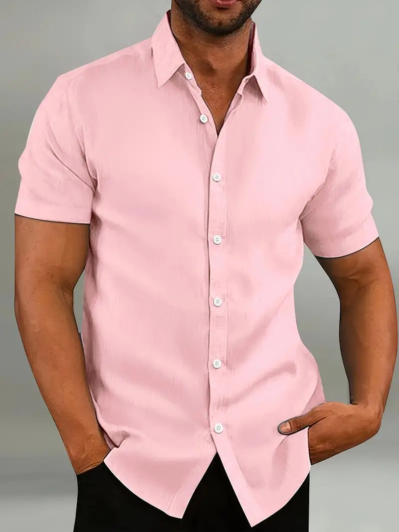 Herrenhemd - Klassisches Kurzarm-Knopfleistenhemd-Rosa-XS-Chaps Herrenmode