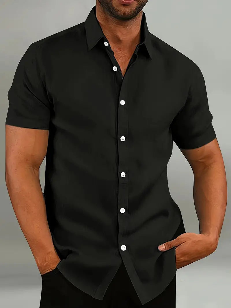 Herrenhemd - Klassisches Kurzarm-Knopfleistenhemd-Schwarz-XS-Chaps Herrenmode
