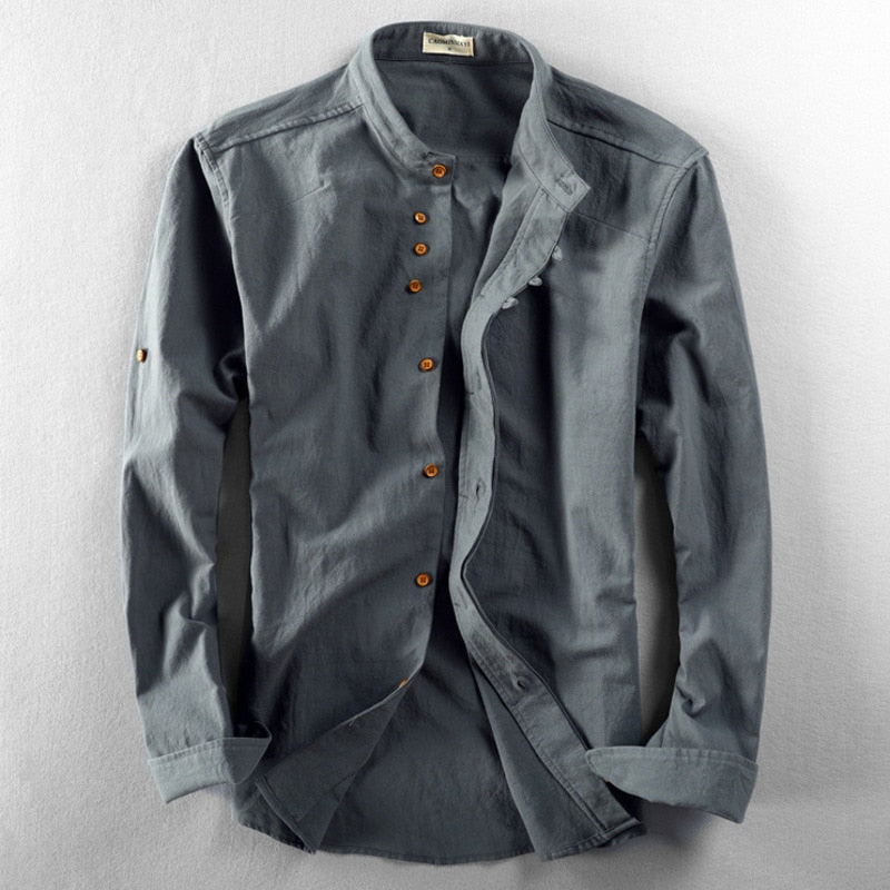 Herrenhemd – bequem – langärmlig – japanisches Hemd – Hemd mit Knöpfen-Granit-S-Chaps Herrenmode