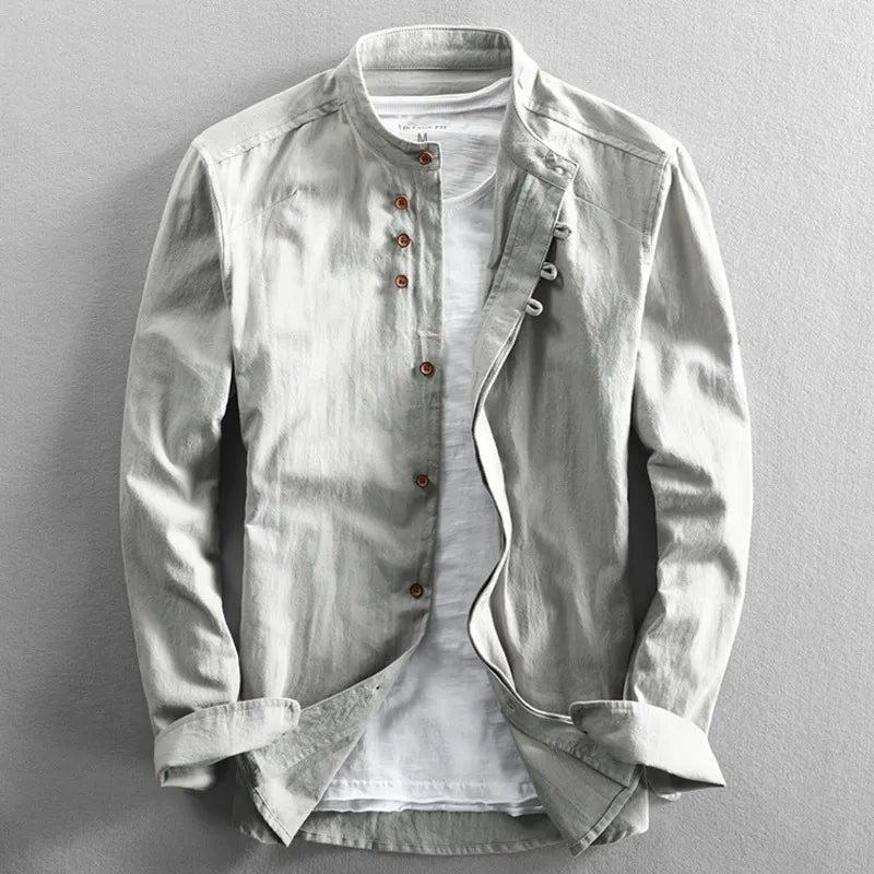 Herrenhemd – bequem – langärmlig – japanisches Hemd – Hemd mit Knöpfen-Grau-S-Chaps Herrenmode