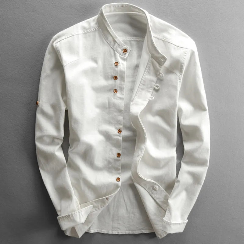 Herrenhemd – bequem – langärmlig – japanisches Hemd – Hemd mit Knöpfen-Weiß-S-Chaps Herrenmode
