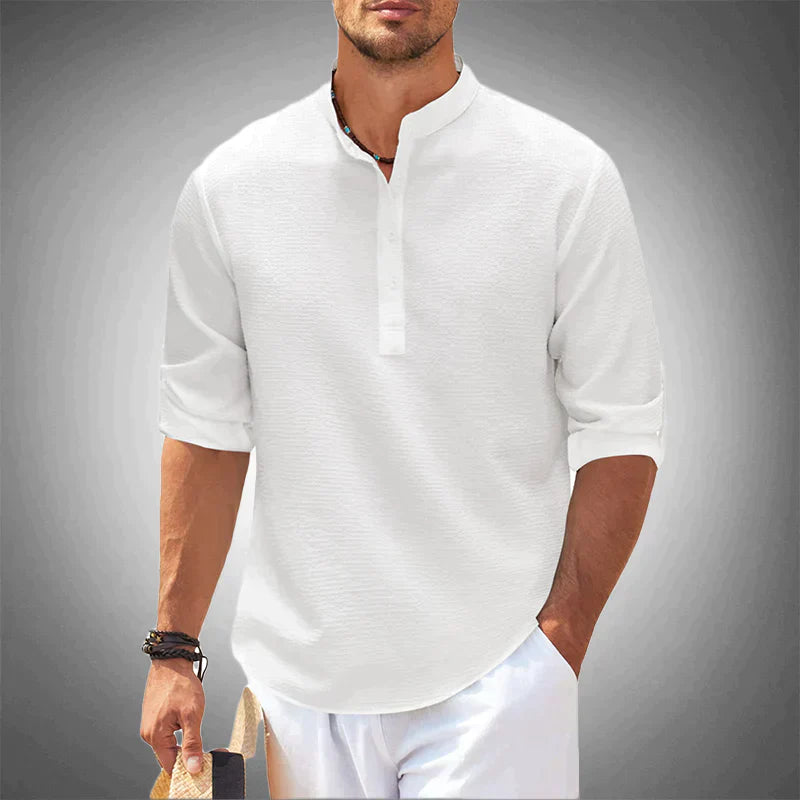 Herrenhemd – mit Knöpfen – leicht – langärmlig – Polohemd-Weiß-S-Chaps Herrenmode