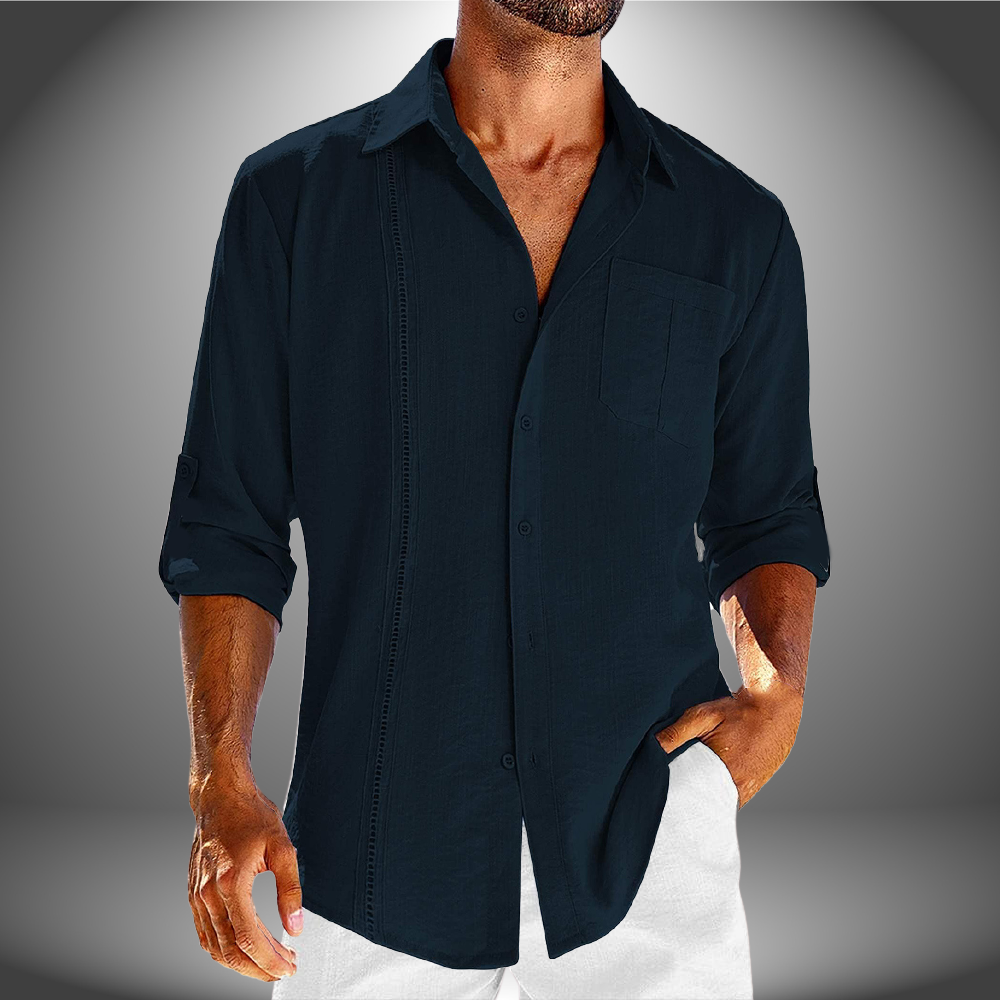Herrenhemden | Langarm | Leichtgewicht | Hemd mit Knöpfen | Polohemden-Dunkelblau-S-Chaps Herrenmode