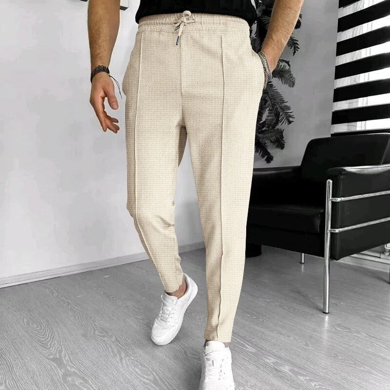 Herrenhose - Elastische Taille - Kordelzug - Freizeithose - Stylische Jogger-Helles Khaki-S-Chaps Herrenmode