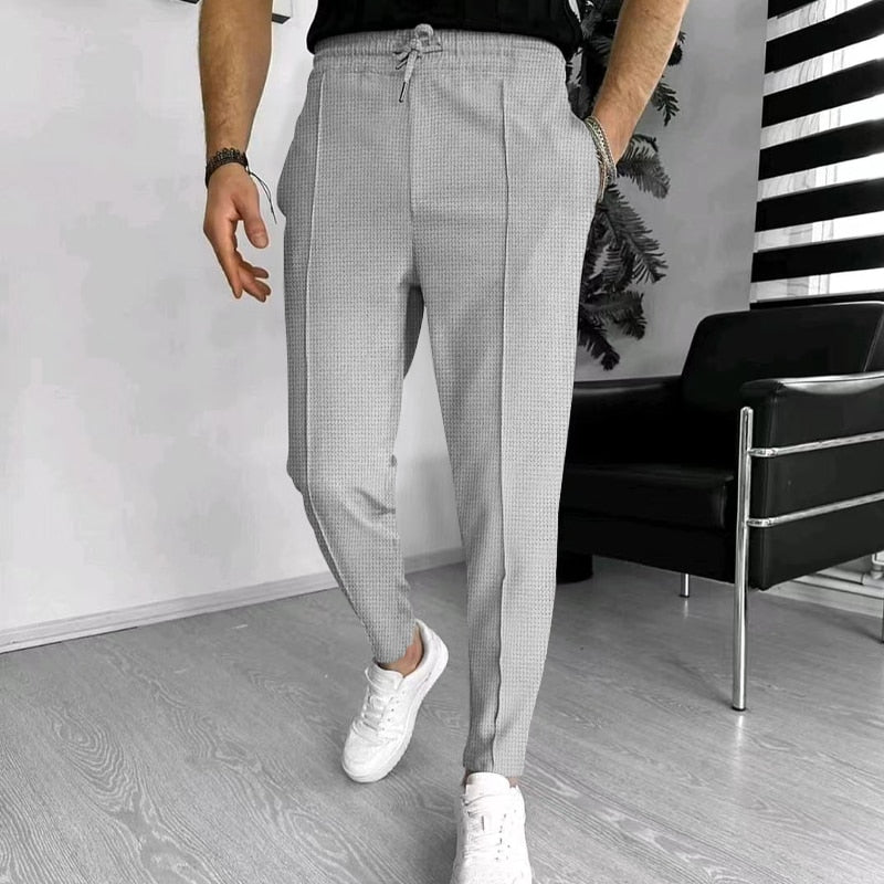 Herrenhose - Elastische Taille - Kordelzug - Freizeithose - Stylische Jogger-Hellgrau-S-Chaps Herrenmode