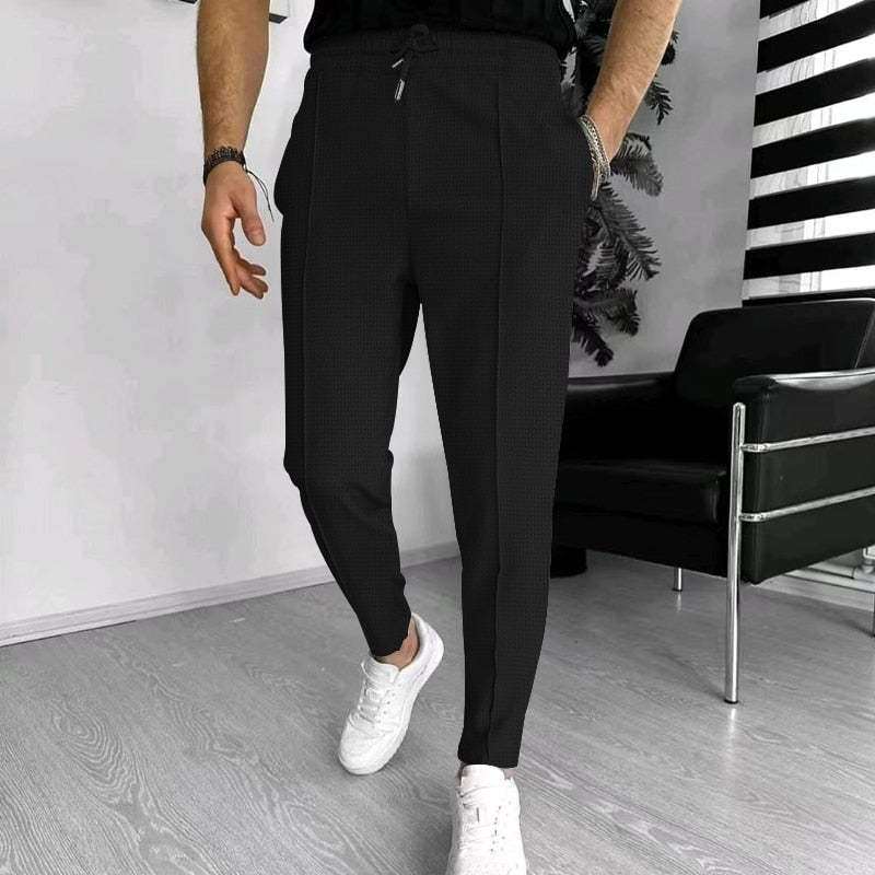 Herrenhose - Elastische Taille - Kordelzug - Freizeithose - Stylische Jogger-Schwarz-S-Chaps Herrenmode