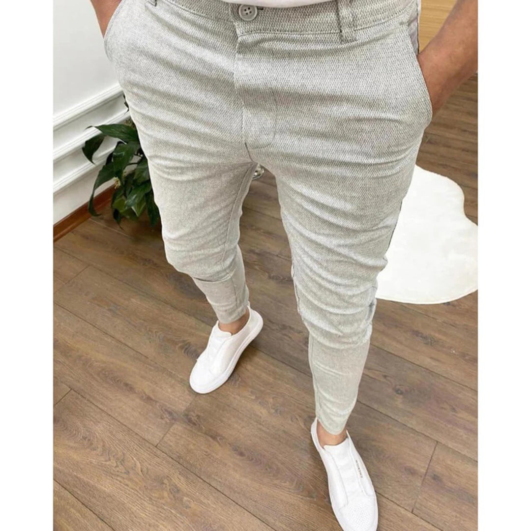 Herrenhosen - Baumwolle - Bequem - Modische Herrenhosen - Slim Fit Pants-Hellgrau-S-Chaps Herrenmode