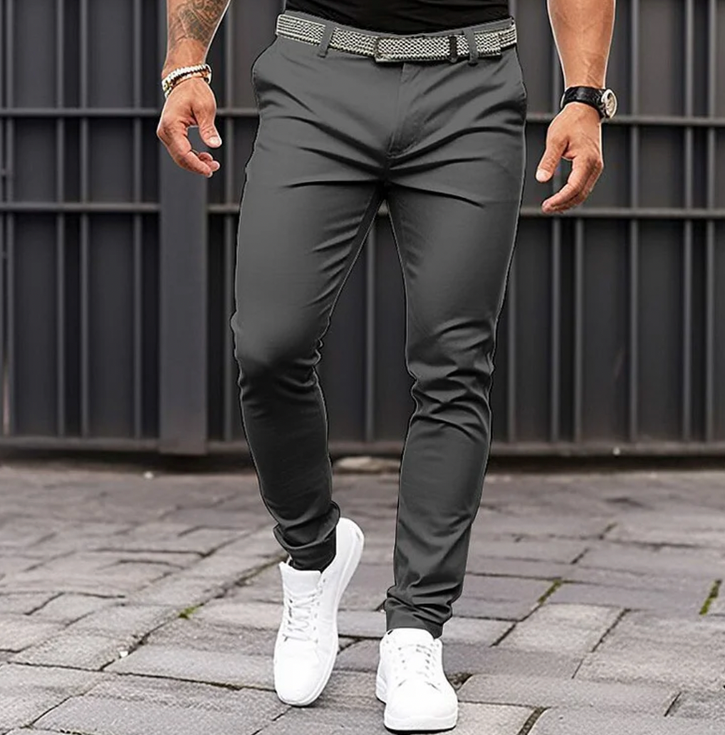 Herrenhosen | Bequem | Schlanke Passform | Stretchhosen | Chinos-Dunkelgrau-S-Chaps Herrenmode