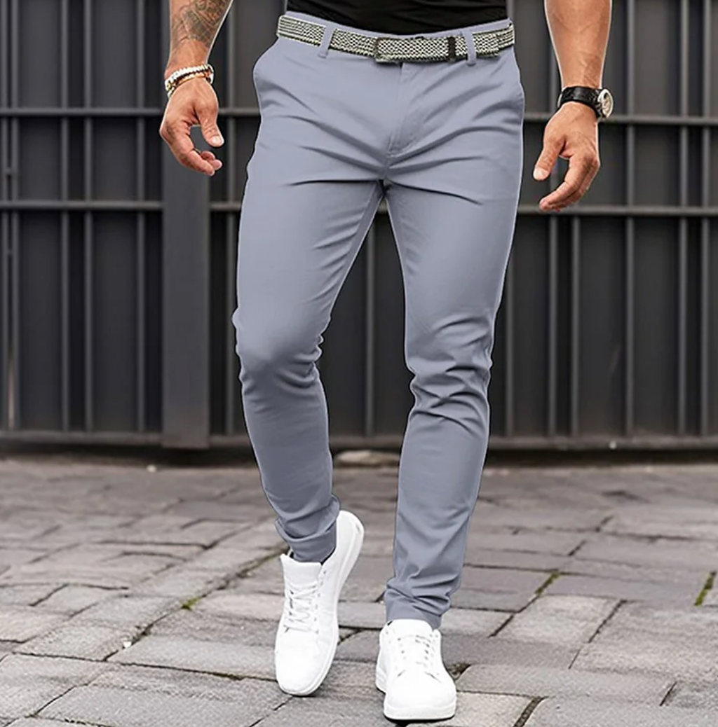 Herrenhosen | Bequem | Schlanke Passform | Stretchhosen | Chinos-Hellgrau-S-Chaps Herrenmode
