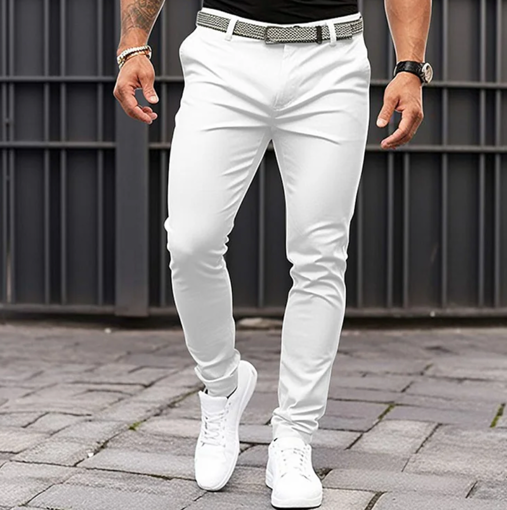 Herrenhosen | Bequem | Schlanke Passform | Stretchhosen | Chinos-Weiß-S-Chaps Herrenmode
