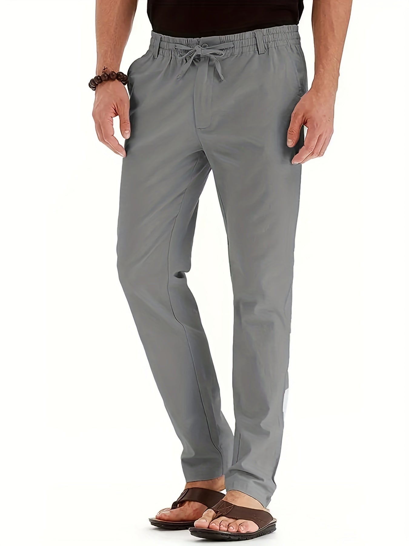 Herrenhosen | Elastische Taille | Baumwolle | Leinenhosen | Slim Fit Chinos-Grau-S-Chaps Herrenmode