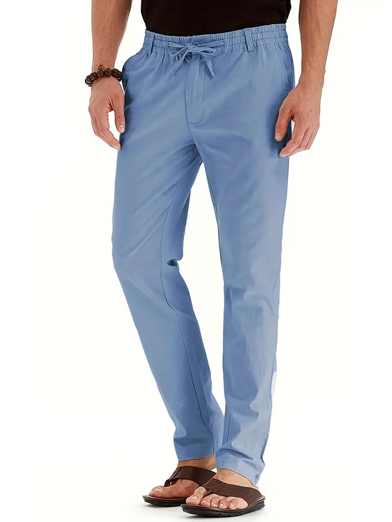 Herrenhosen | Elastische Taille | Baumwolle | Leinenhosen | Slim Fit Chinos-Hellblau-S-Chaps Herrenmode
