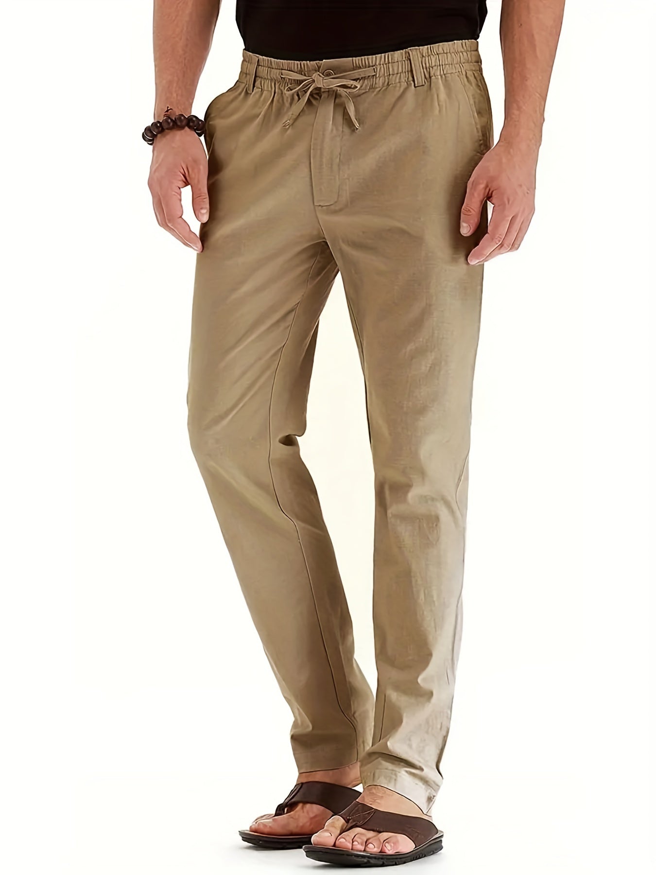Herrenhosen | Elastische Taille | Baumwolle | Leinenhosen | Slim Fit Chinos-Khaki-S-Chaps Herrenmode