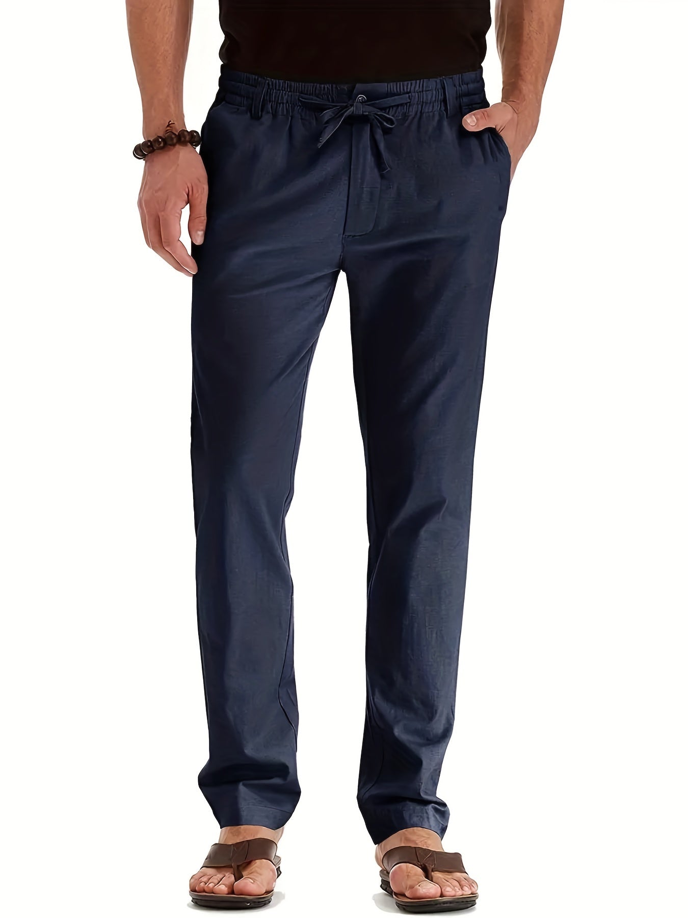 Herrenhosen | Elastische Taille | Baumwolle | Leinenhosen | Slim Fit Chinos-Marineblau-S-Chaps Herrenmode