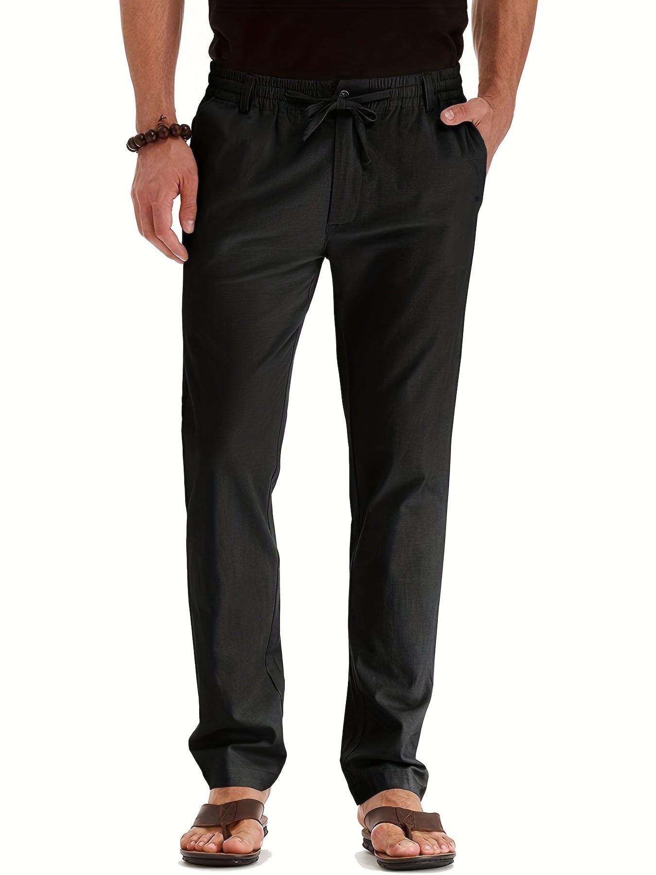 Herrenhosen | Elastische Taille | Baumwolle | Leinenhosen | Slim Fit Chinos-Schwarz-S-Chaps Herrenmode