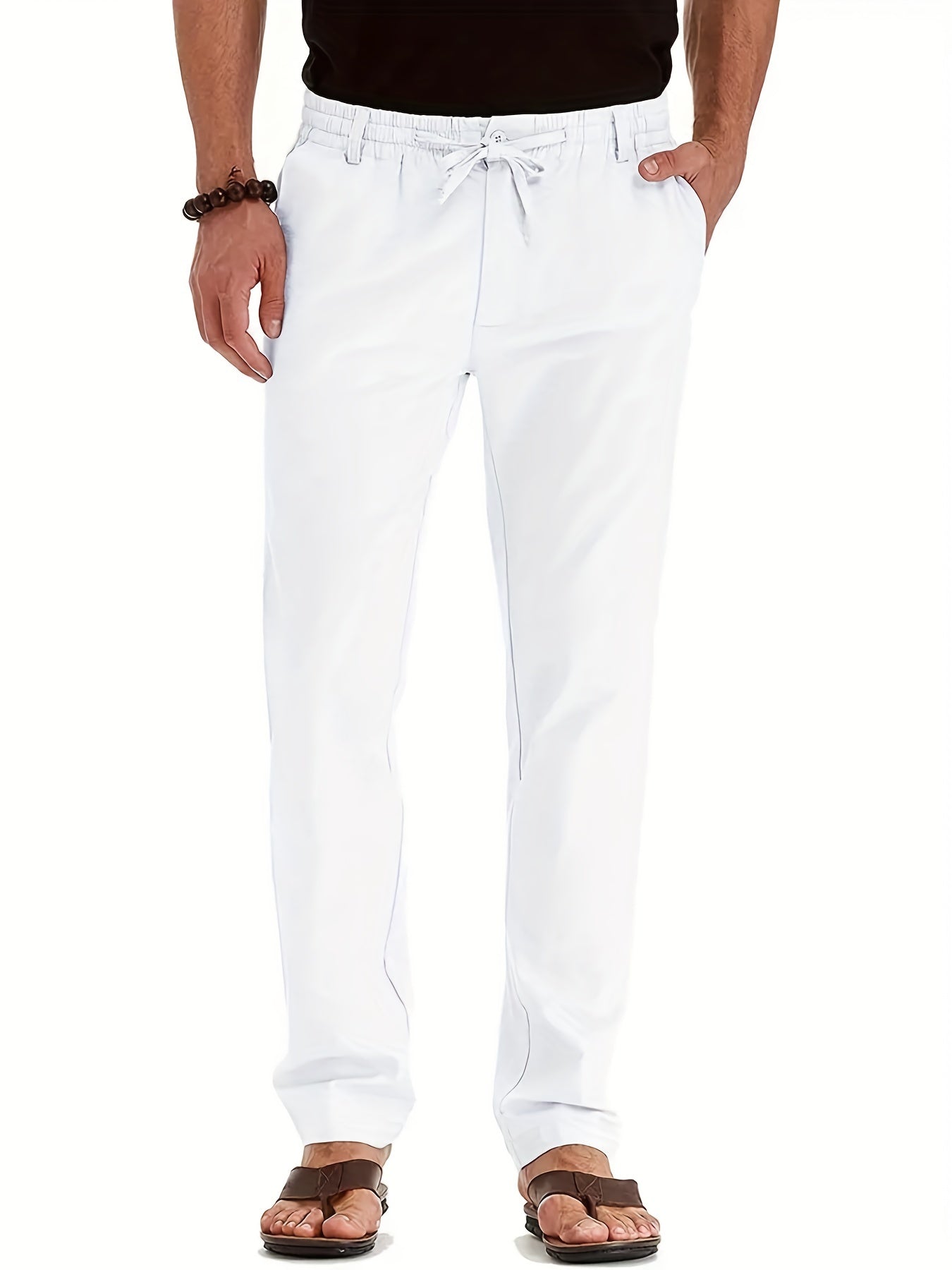 Herrenhosen | Elastische Taille | Baumwolle | Leinenhosen | Slim Fit Chinos-Weiß-S-Chaps Herrenmode
