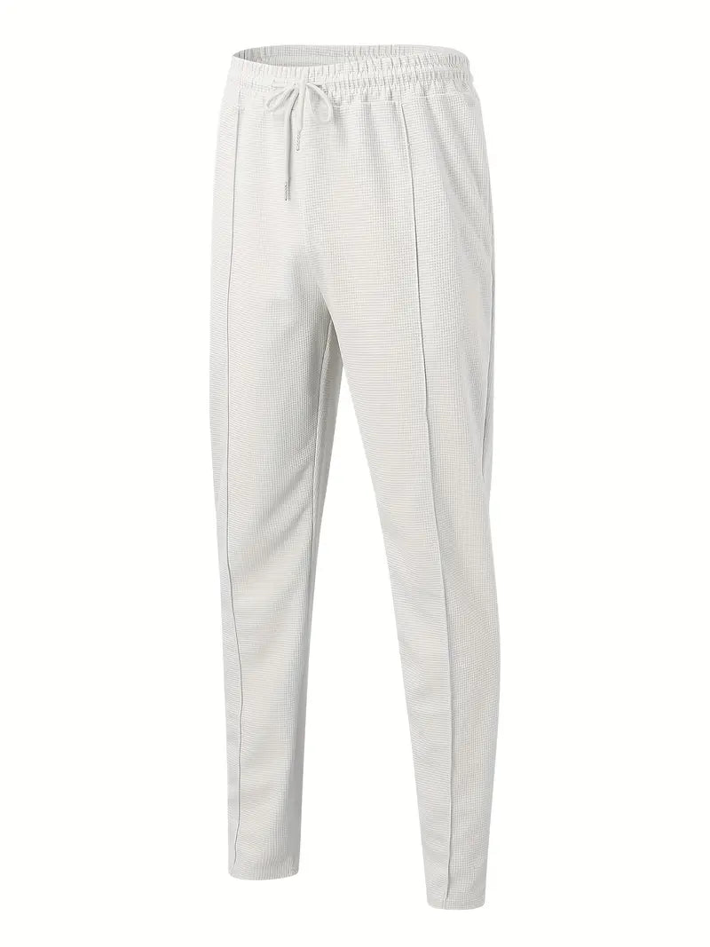 Herrenhosen - Elastischer Bund - Kordelzug - Slim Fit Jogger - Waffelhosen-Chaps Herrenmode