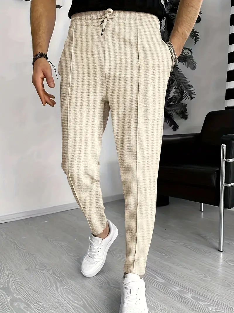 Herrenhosen - Elastischer Bund - Kordelzug - Slim Fit Jogger - Waffelhosen-Khaki-S-Chaps Herrenmode
