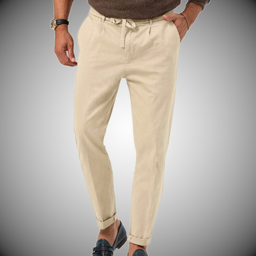 Herrenhosen – Lässige, Leichte Leinenhose mit Kordelzug-Beige-S-Chaps Herrenmode