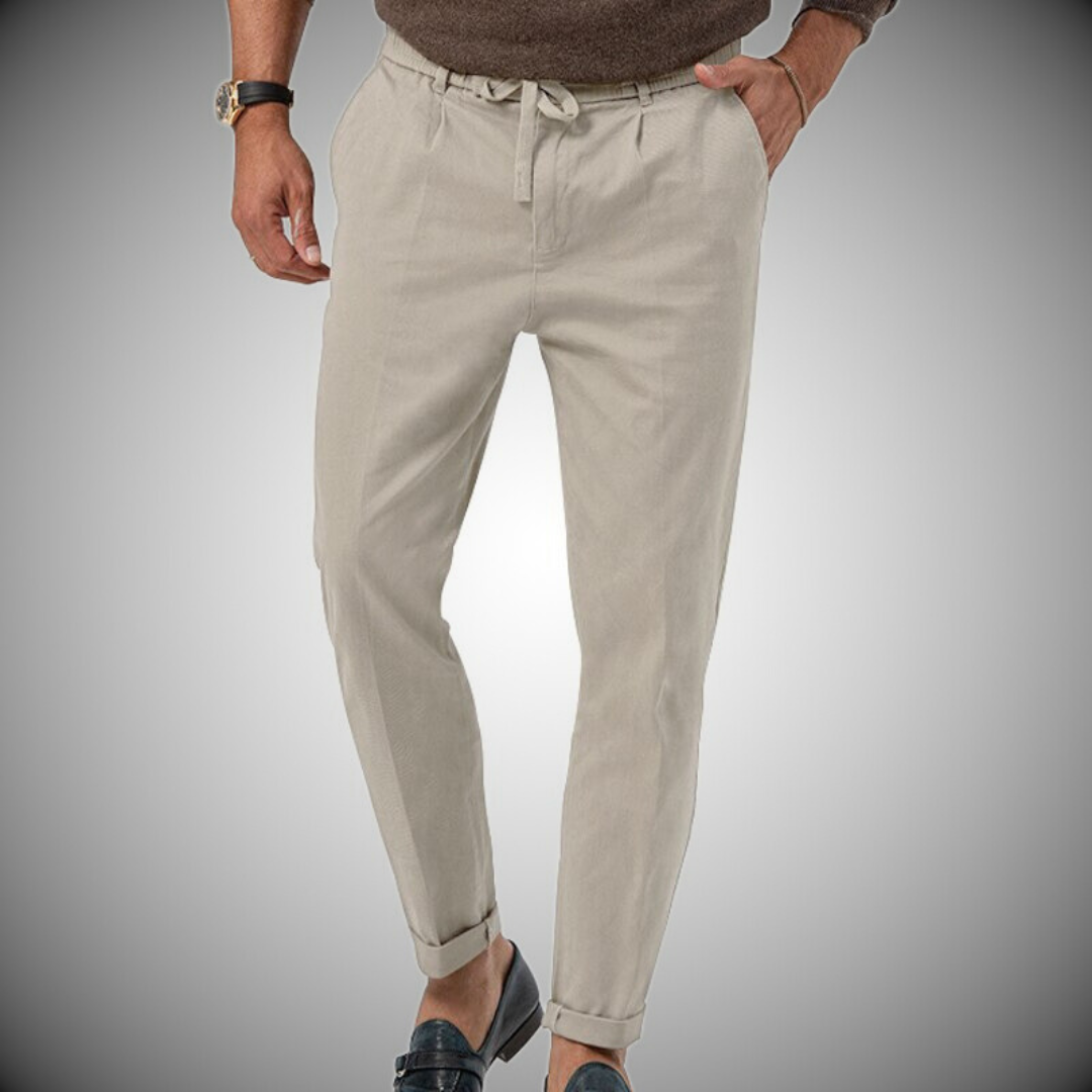 Herrenhosen – Lässige, Leichte Leinenhose mit Kordelzug-Grau-S-Chaps Herrenmode