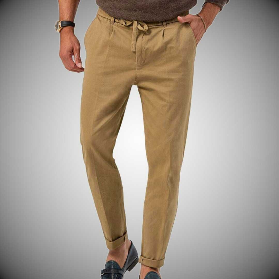 Herrenhosen – Lässige, Leichte Leinenhose mit Kordelzug-Khaki-S-Chaps Herrenmode