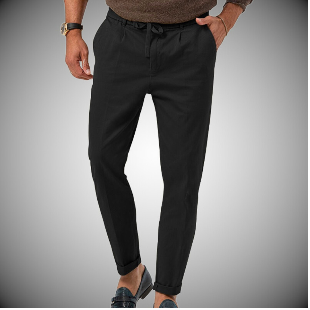 Herrenhosen – Lässige, Leichte Leinenhose mit Kordelzug-Schwarz-S-Chaps Herrenmode