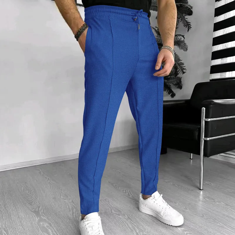 Herrenhosen - Lässige elastische Taille Stretch Slim Fit Sweatpants-Blau-M-Chaps Herrenmode