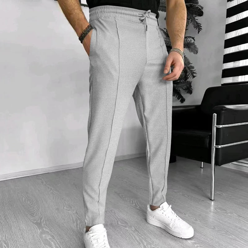 Herrenhosen - Lässige elastische Taille Stretch Slim Fit Sweatpants-Grau-M-Chaps Herrenmode
