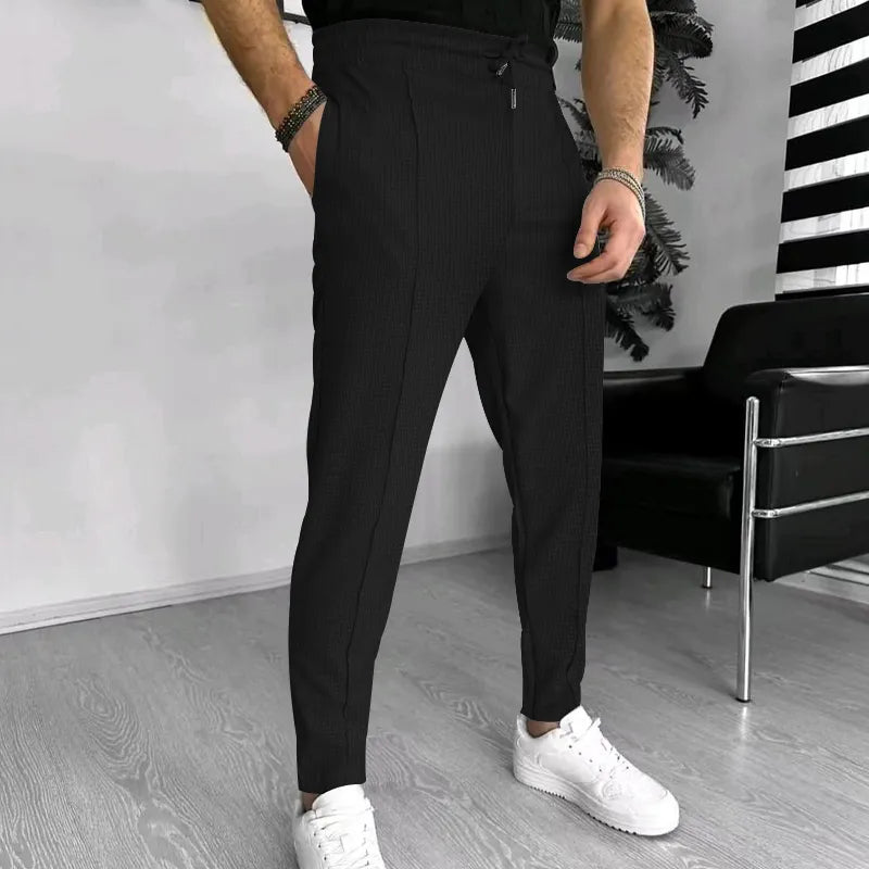 Herrenhosen - Lässige elastische Taille Stretch Slim Fit Sweatpants-Schwarz-M-Chaps Herrenmode