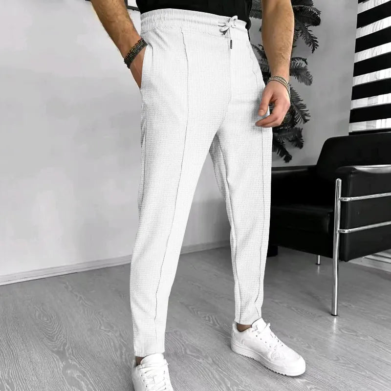 Herrenhosen - Lässige elastische Taille Stretch Slim Fit Sweatpants-Weiß-M-Chaps Herrenmode