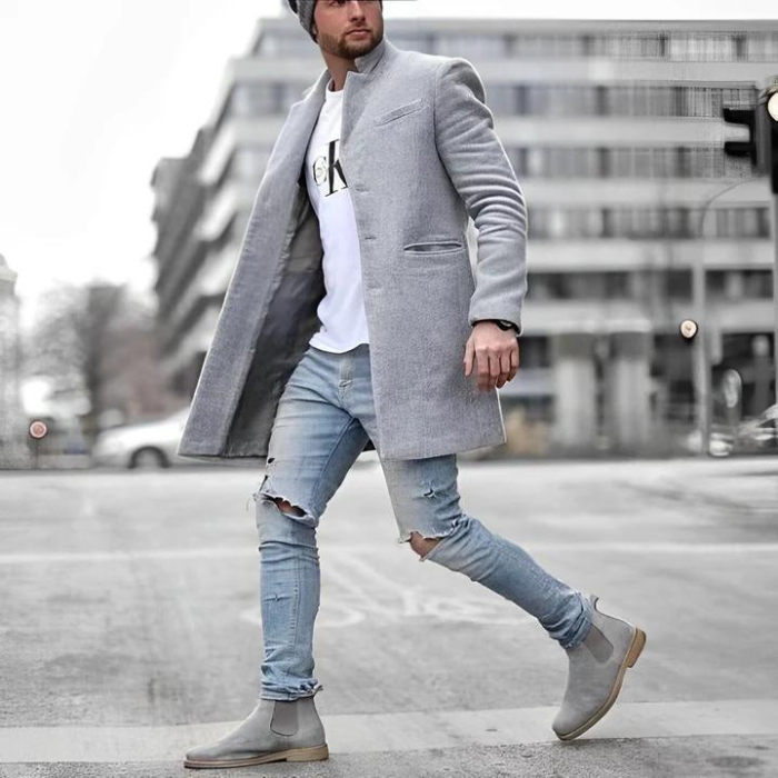 Herrenjacke | Button-Up | Stilvoll | Herbstjacke | Trenchcoat-Grau-S-Chaps Herrenmode