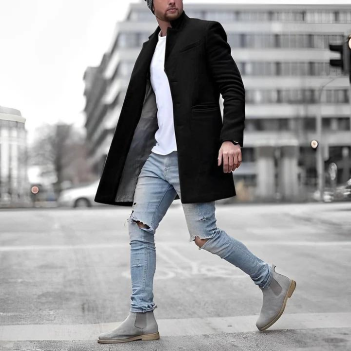 Herrenjacke | Button-Up | Stilvoll | Herbstjacke | Trenchcoat-Schwarz-S-Chaps Herrenmode