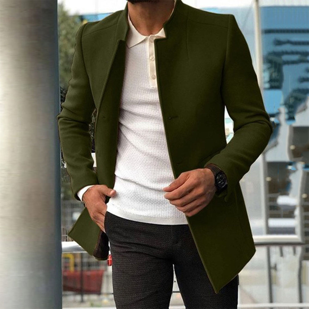 Herrenjacke - Einreihig - Schmale Passform - Trenchcoat aus Wolle - Herrenmantel aus Wolle-Armeegrün-XS-Chaps Herrenmode