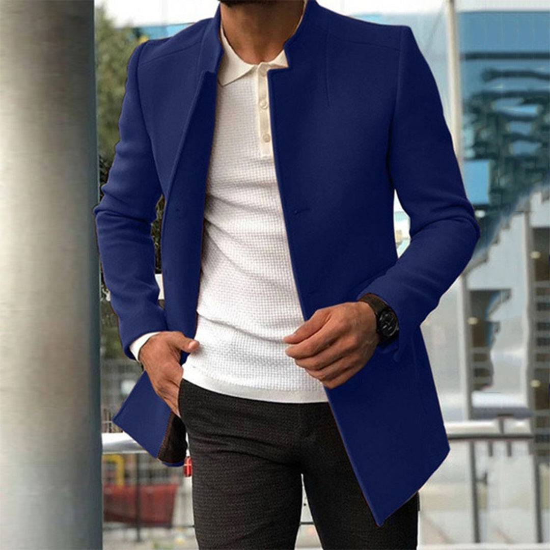 Herrenjacke - Einreihig - Schmale Passform - Trenchcoat aus Wolle - Herrenmantel aus Wolle-Blau-XS-Chaps Herrenmode