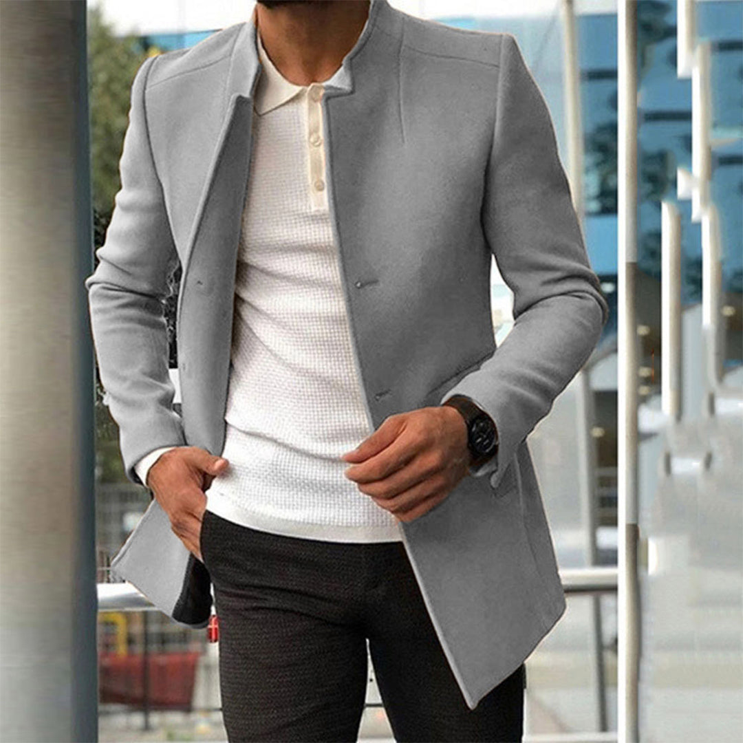 Herrenjacke - Einreihig - Schmale Passform - Trenchcoat aus Wolle - Herrenmantel aus Wolle-Grau-XS-Chaps Herrenmode