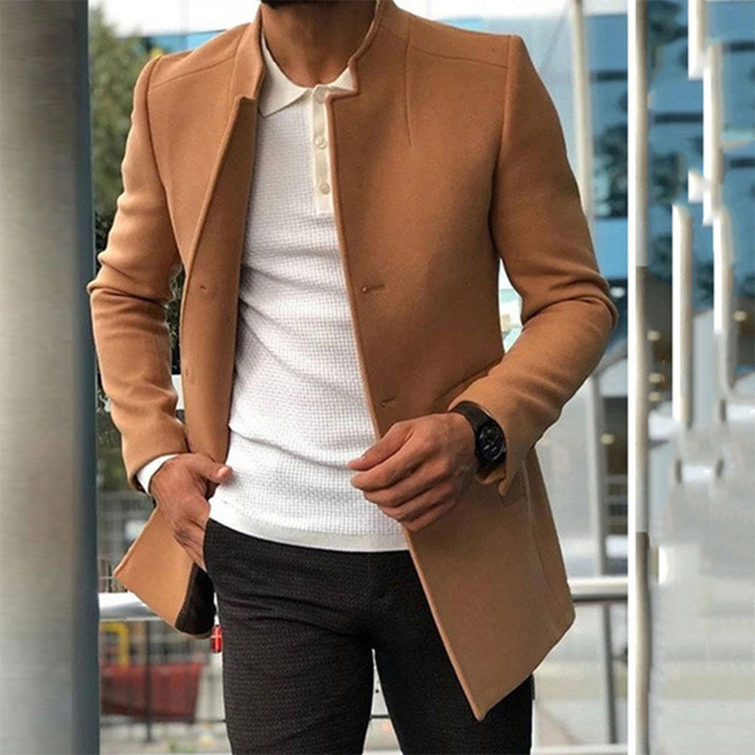 Herrenjacke - Einreihig - Schmale Passform - Trenchcoat aus Wolle - Herrenmantel aus Wolle-Khaki-XS-Chaps Herrenmode