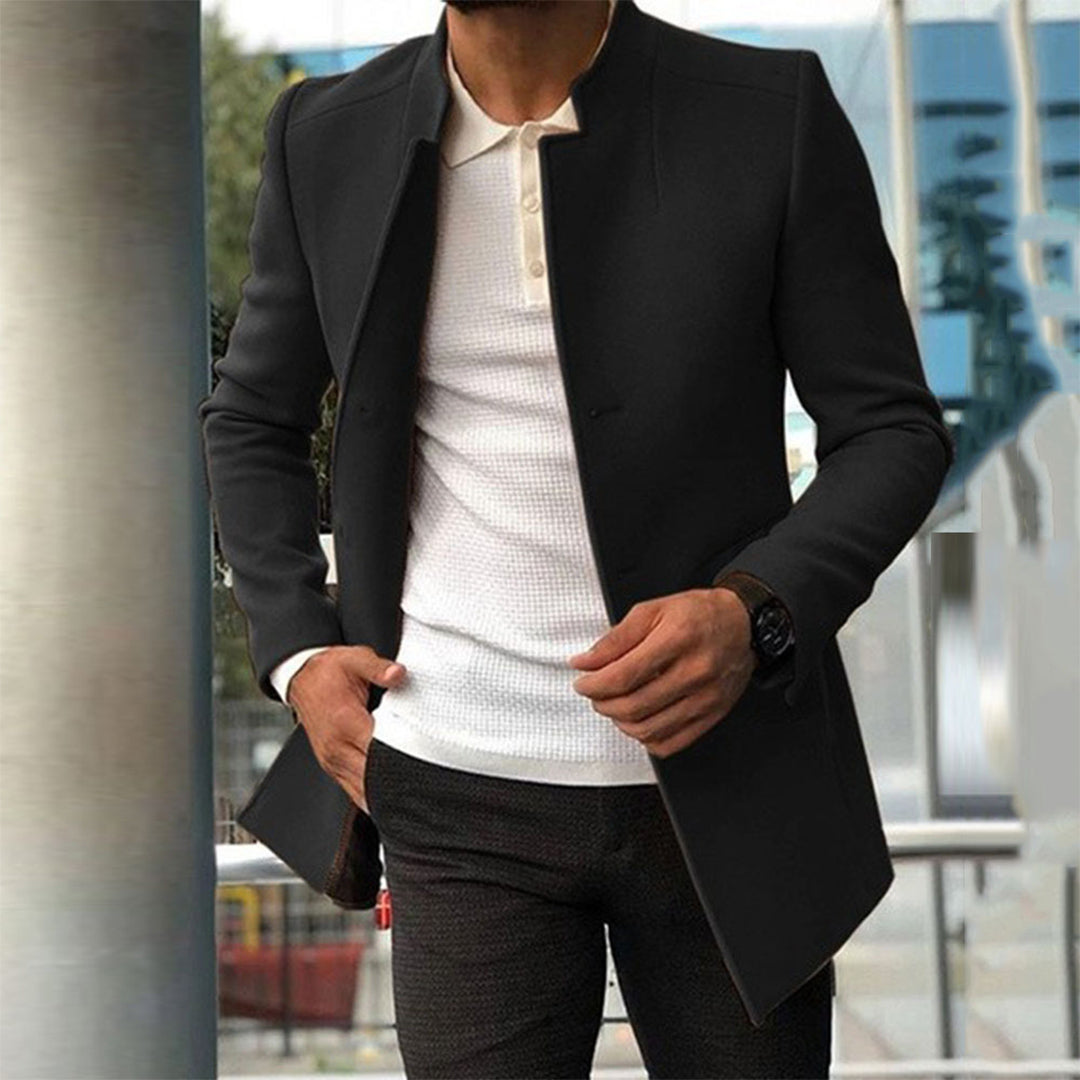Herrenjacke - Einreihig - Schmale Passform - Trenchcoat aus Wolle - Herrenmantel aus Wolle-Schwarz-XS-Chaps Herrenmode