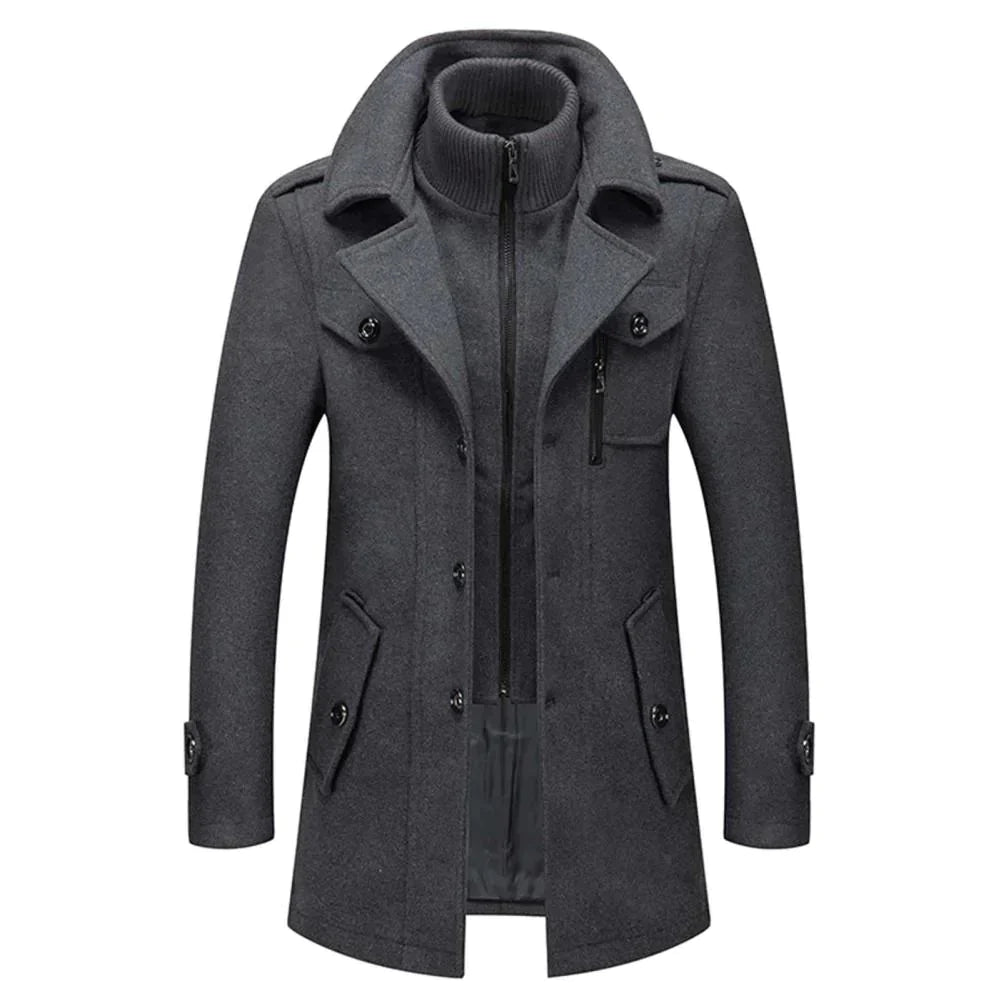 Herrenjacke – Reißverschluss – Einreihig – Wollmantel – Winterjacke-Grau-M-Chaps Herrenmode