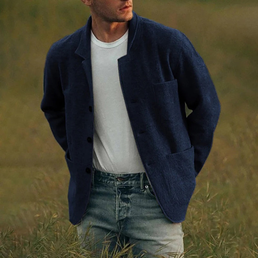 Herrenjacke | Wolle | Durchgeknöpft | Strickjacke | Herbstjacke-Blau-S-Chaps Herrenmode