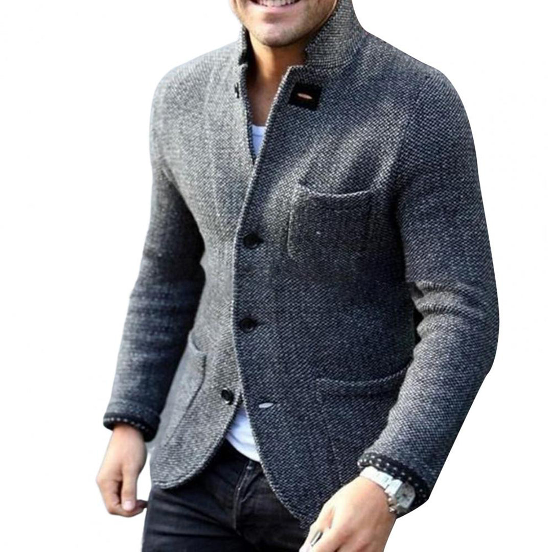 Herrenjacke | mit Knöpfen | Taschen | Tweedjacke | Strickjacke-Grau-S-Chaps Herrenmode