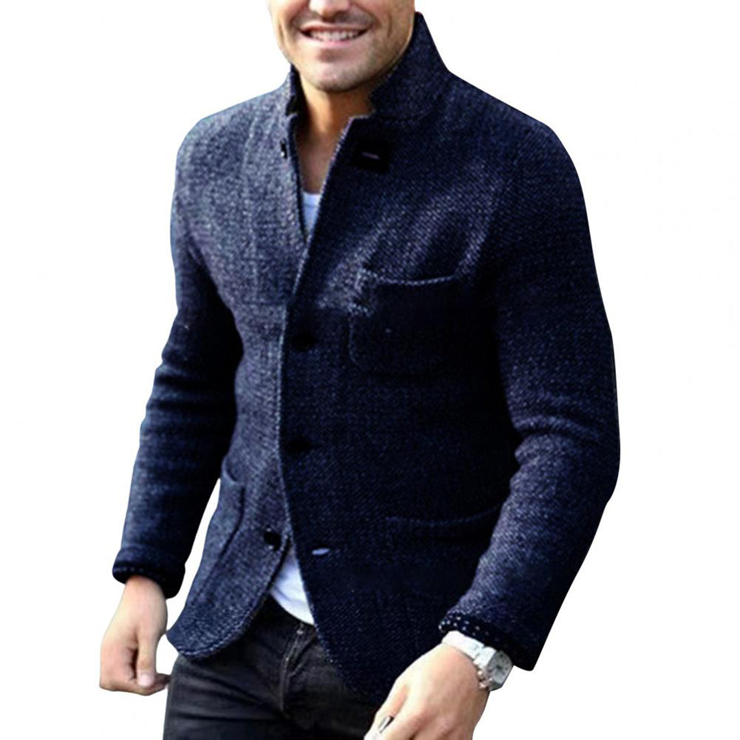 Herrenjacke | mit Knöpfen | Taschen | Tweedjacke | Strickjacke-Marineblau-S-Chaps Herrenmode